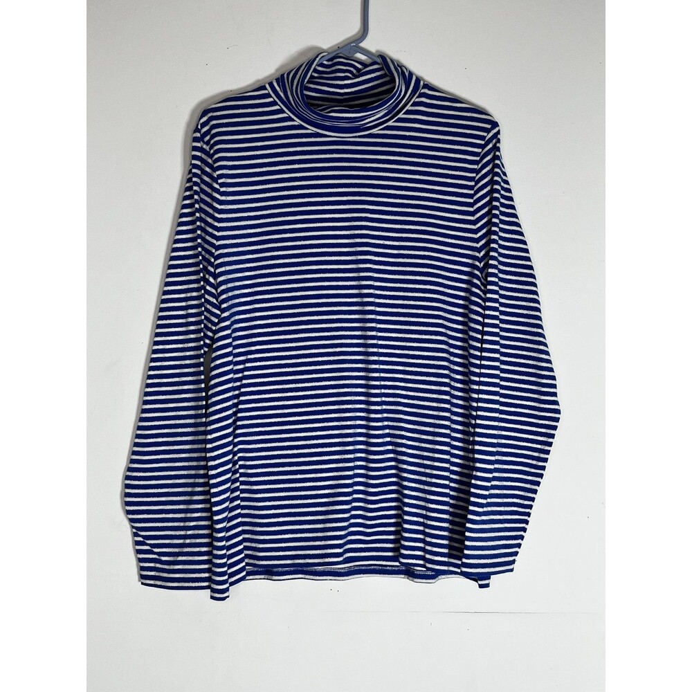 Talbots Shirt Womens XL Blue Stripe Turtleneck Long Sleeve Glitter Top